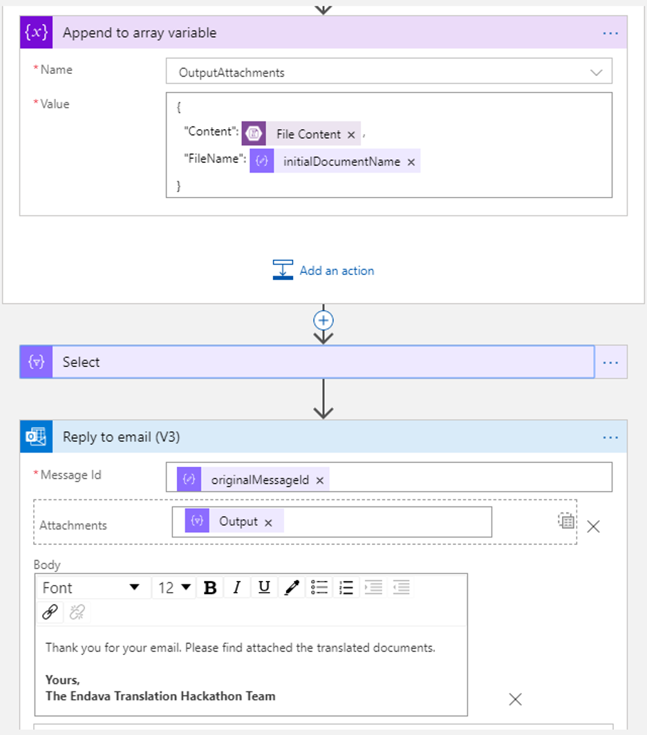 The reply for the initial email is created.
