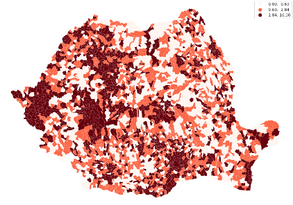 Quartile map of the Covid-19 incidence on March 26th, 2021, using 3 quantile intervals
