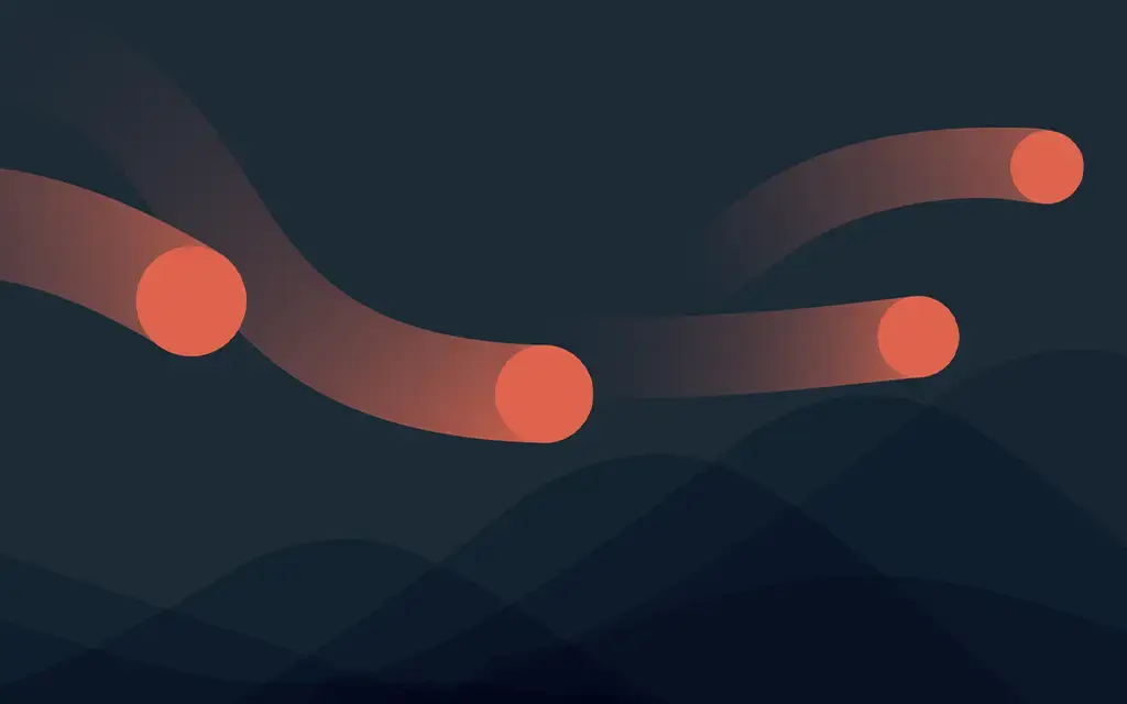 Abstract red-orange data flow lines with circular nodes on a dark background, symbolizing digital connectivity.