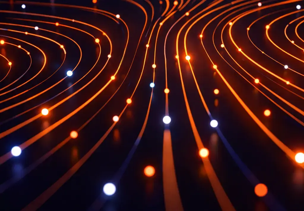 Abstract glowing data pathways representing high-volume financial data processing and secure digital infrastructure