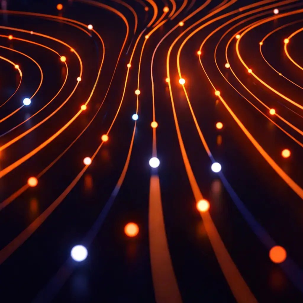 Abstract glowing data pathways representing high-volume financial data processing and secure digital infrastructure