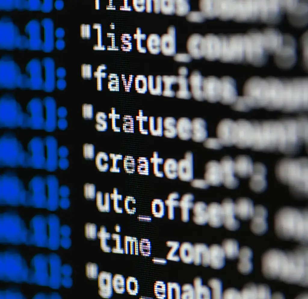Close-up of screen showing data with highlighted text for development use