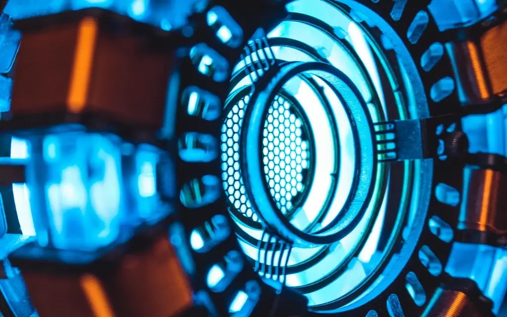 Glowing circular compute core with blue energy rings and copper modules, symbolizing high-performance data processing