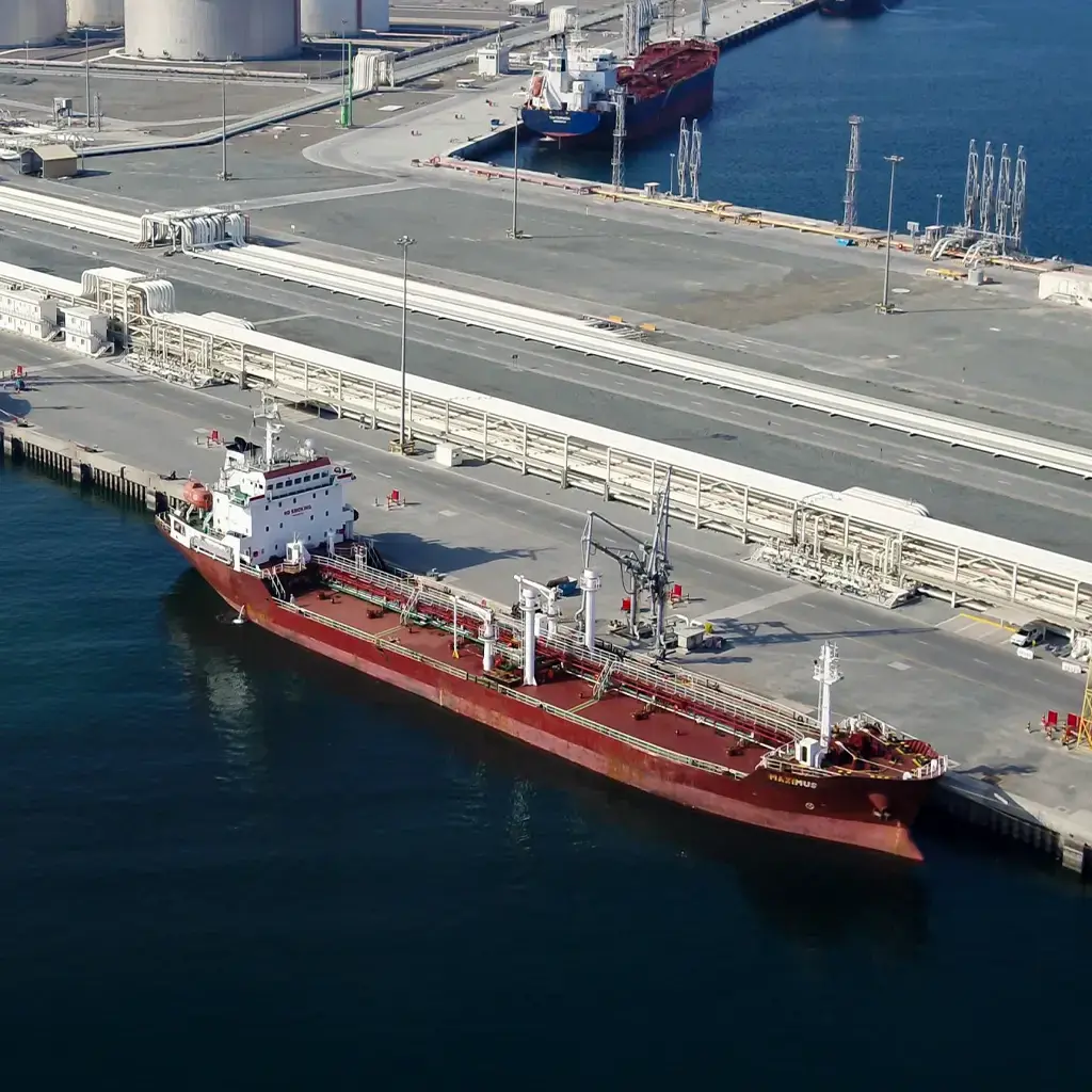 Oil tankers at Port of Fujairah terminal supporting digital transformation in maritime logistics.