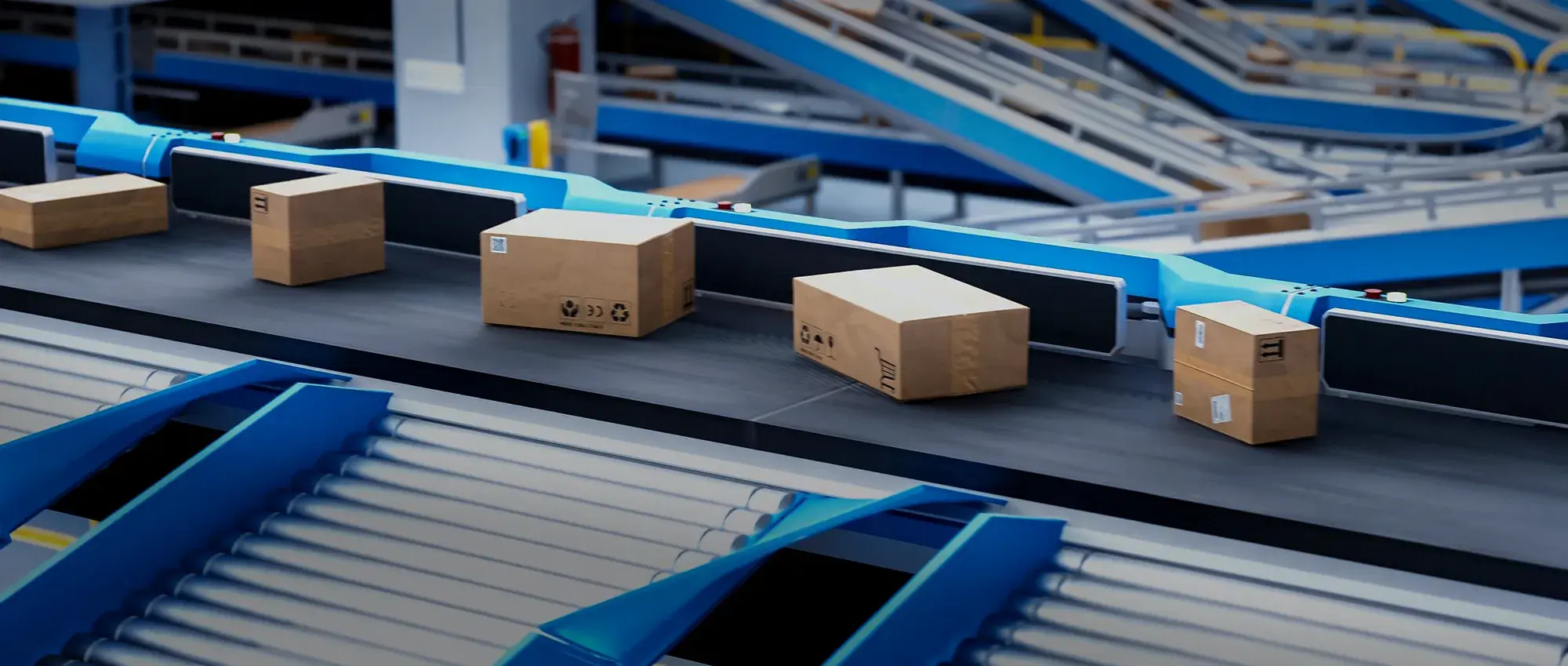 A conveyor belt with boxes on it, showcasing the future of supply chain.