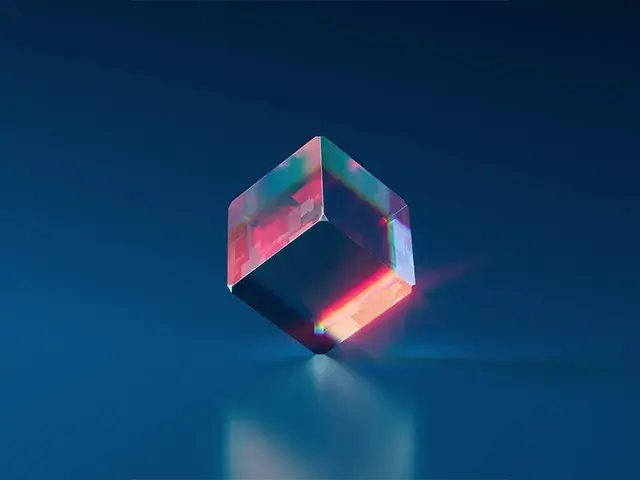 Abstract glowing cube representing AI technology and digital transformation